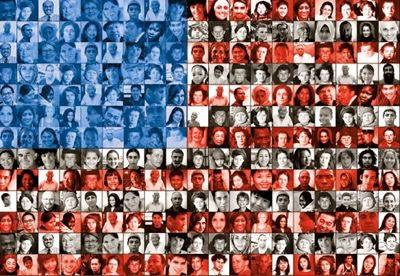 USA flag with people faces